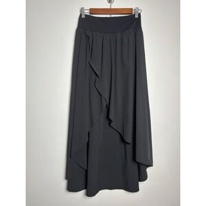 IUGA Womens High Low Athletic Skirt M Black Faux Wrap Flowy Built-in Shorts
